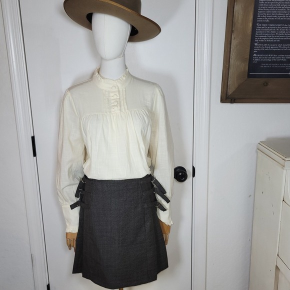Sandro Paris Buckle Plaid Mini Skirt Size 2 Wool Blend 90s Preppy Chic Academia - Picture 1 of 9